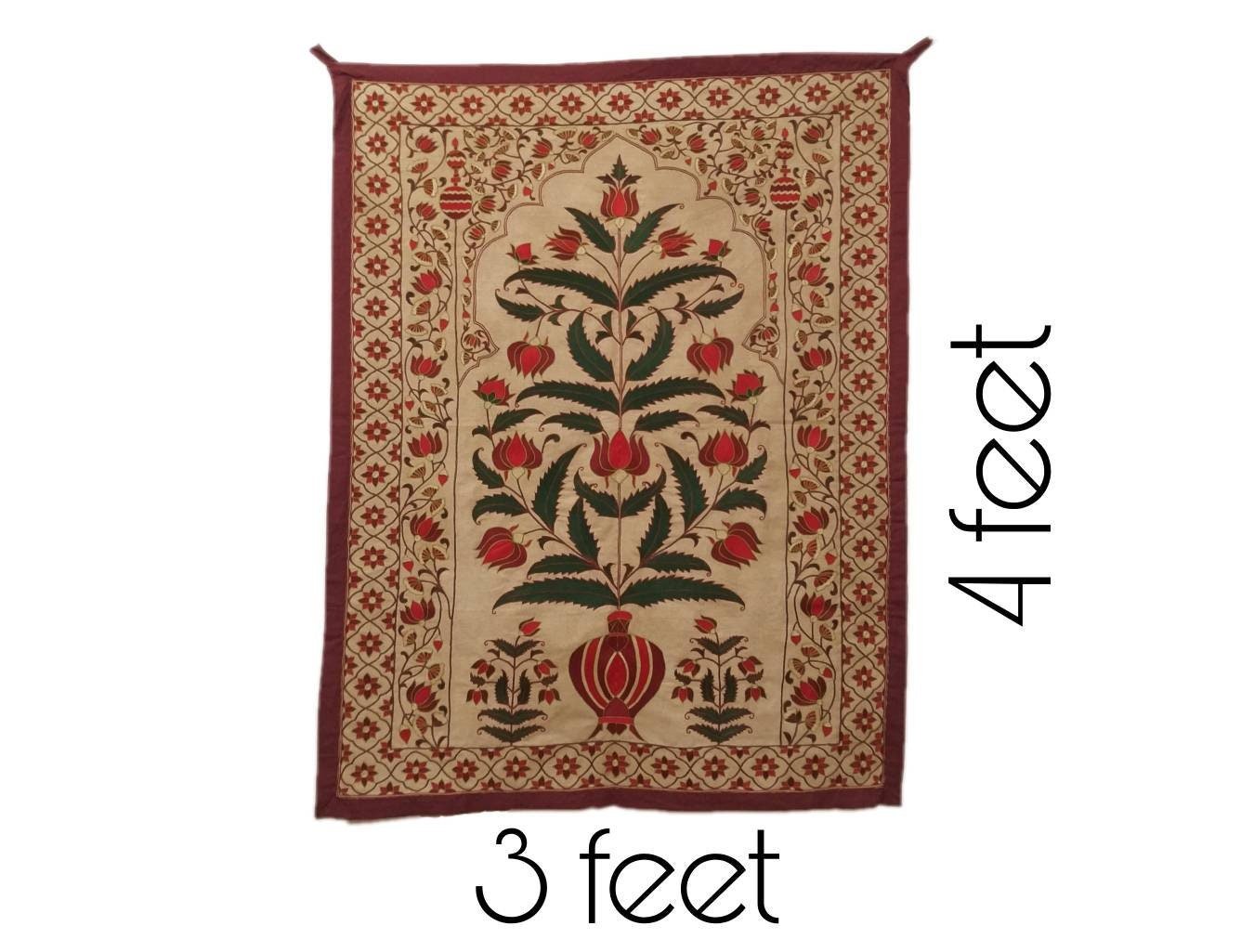 Mughal Flower Tree of Life, Handmade Mughal Tree of Life wall art with floral patterns, Mughal-inspired floral Tree of Life design for home decor, Traditional Indian art Tree of Life with Mughal floral motifs, Intricate Mughal flower artwork symbolizing the Tree of Life ,Decorative Tree of Life with Mughal flower embroidery