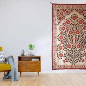 Handmade Embroidery Wallhanging, Mughal Flower, Tree Of life,Silk Wallhanging, Mughal Tapestry,Suzani Embroidery,Wall Art,Mughal wall Decor