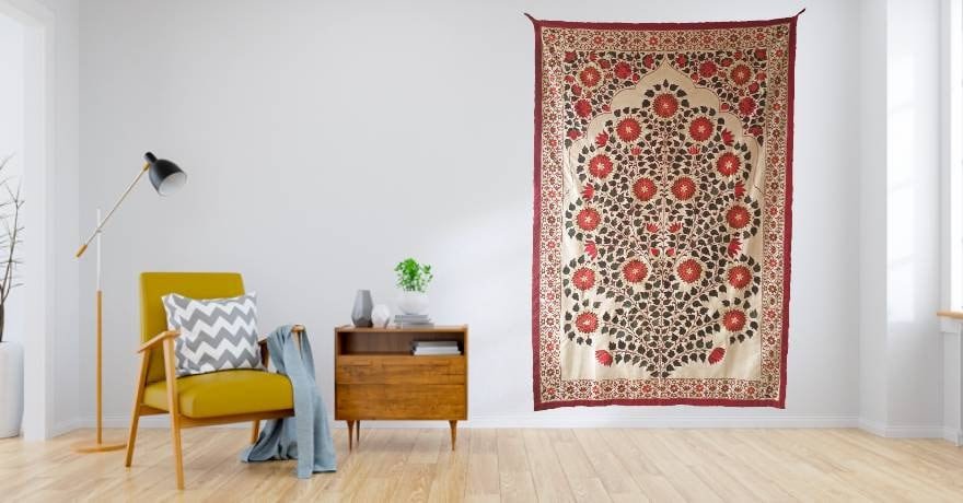 Handmade Embroidery Wallhanging, Mughal Flower, Tree Of life,Silk Wallhanging, Mughal Tapestry,Suzani Embroidery,Wall Art,Mughal wall Decor