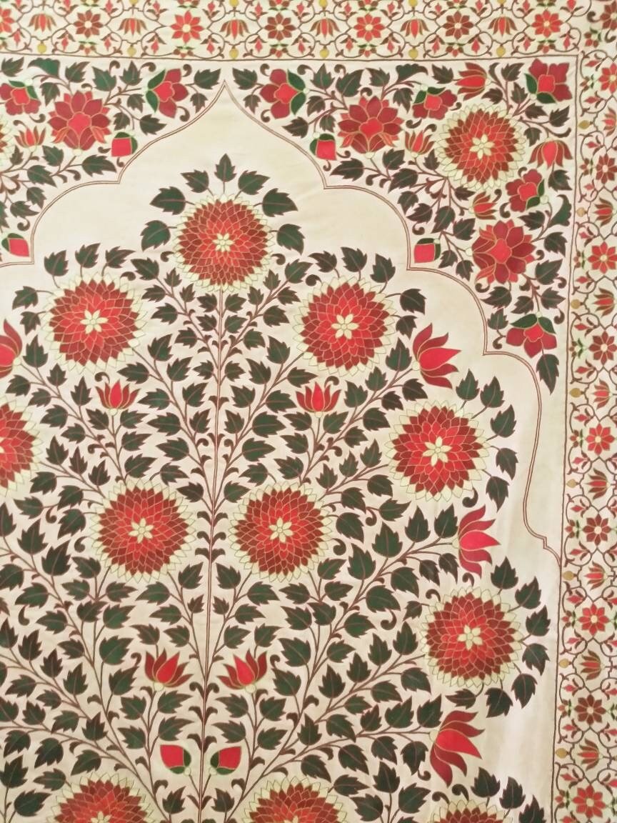 Handmade Embroidery Wallhanging, Mughal Flower, Tree Of life,Silk Wallhanging, Mughal Tapestry,Suzani Embroidery,Wall Art,Mughal wall Decor - Image 3