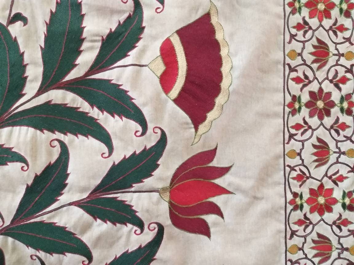 Hand Made Embroidery Wall Hanging, Mughal Flower, Tree Of Life , Home Décor , Mughal Tapestry, Suzani Embroidery, Mughal Embroidery,Art deco - Image 4