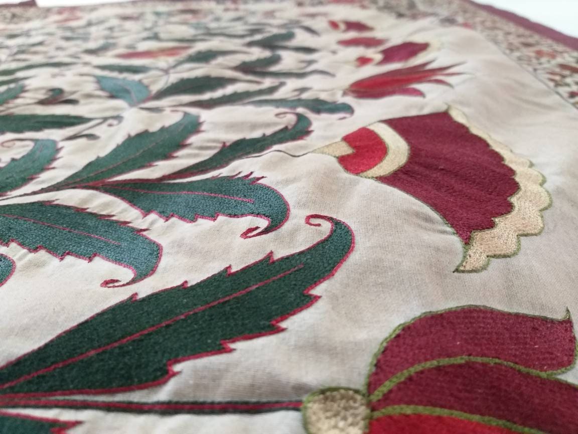 Hand Made Embroidery Wall Hanging, Mughal Flower, Tree Of Life , Home Décor , Mughal Tapestry, Suzani Embroidery, Mughal Embroidery,Art deco - Image 5
