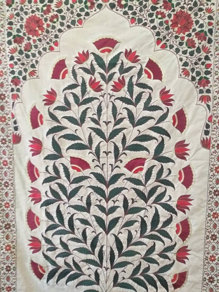 Hand Made Embroidery Wall Hanging, Mughal Flower, Tree Of Life , Home Décor , Mughal Tapestry, Suzani Embroidery, Mughal Embroidery,Art deco - Image 2