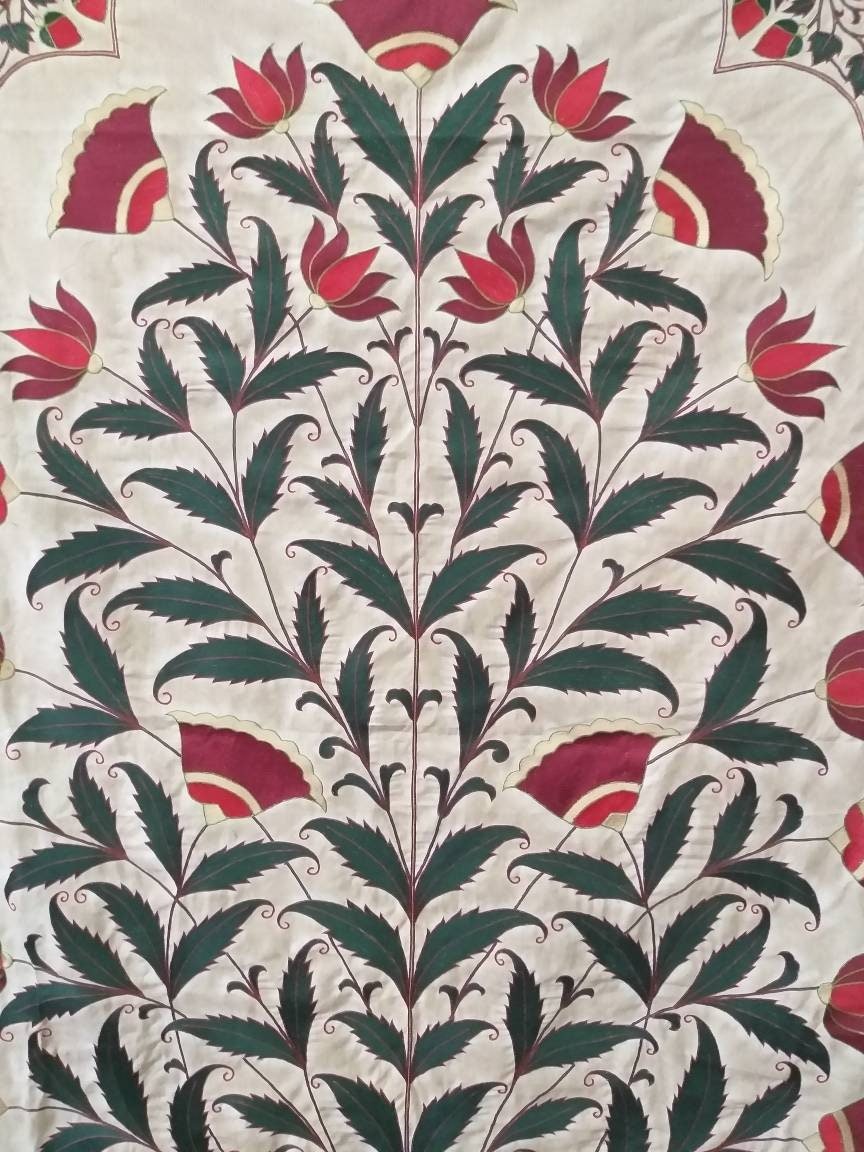 Hand Made Embroidery Wall Hanging, Mughal Flower, Tree Of Life , Home Décor , Mughal Tapestry, Suzani Embroidery, Mughal Embroidery,Art deco - Image 3