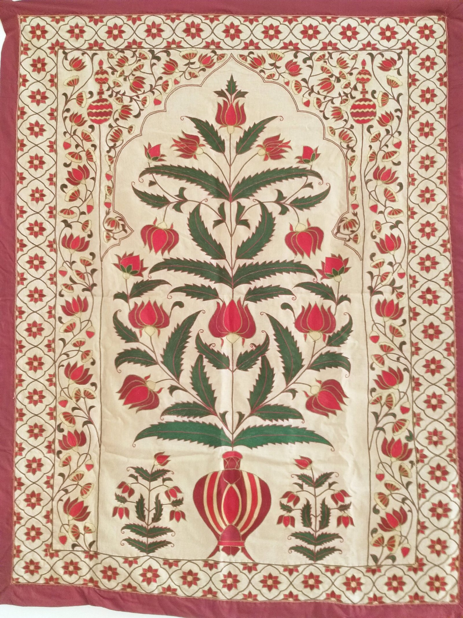 Hand Made Embroidey Wall Hanging Mughal Flower Tree Of Life - Image 2