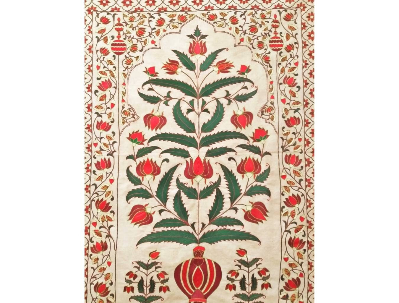Hand Made Embroidey Wall Hanging Mughal Flower Tree Of Life