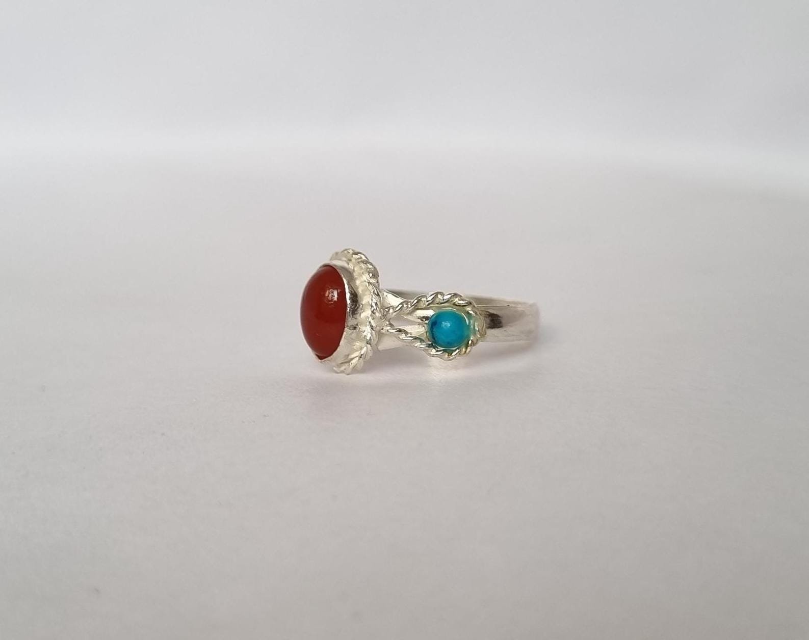 Natural Red Aqeeq (Agate) Ring, Aqeeq Ring ,Red Agate Ring, Yemeni Aqeeq Ring,aqeek Ring,Turquoise & Aqeeq Ring,Aqeeq Jewelry, Everyday Ring - Image 7