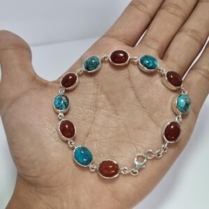 Natural Aqeeq and Turquoise Bracelet Silver , Silver Bracelet, Aqeeq Silver Bracelet, Turquoise Bracelet, Yemeni Aqeeq Silver Bracelet,gifts