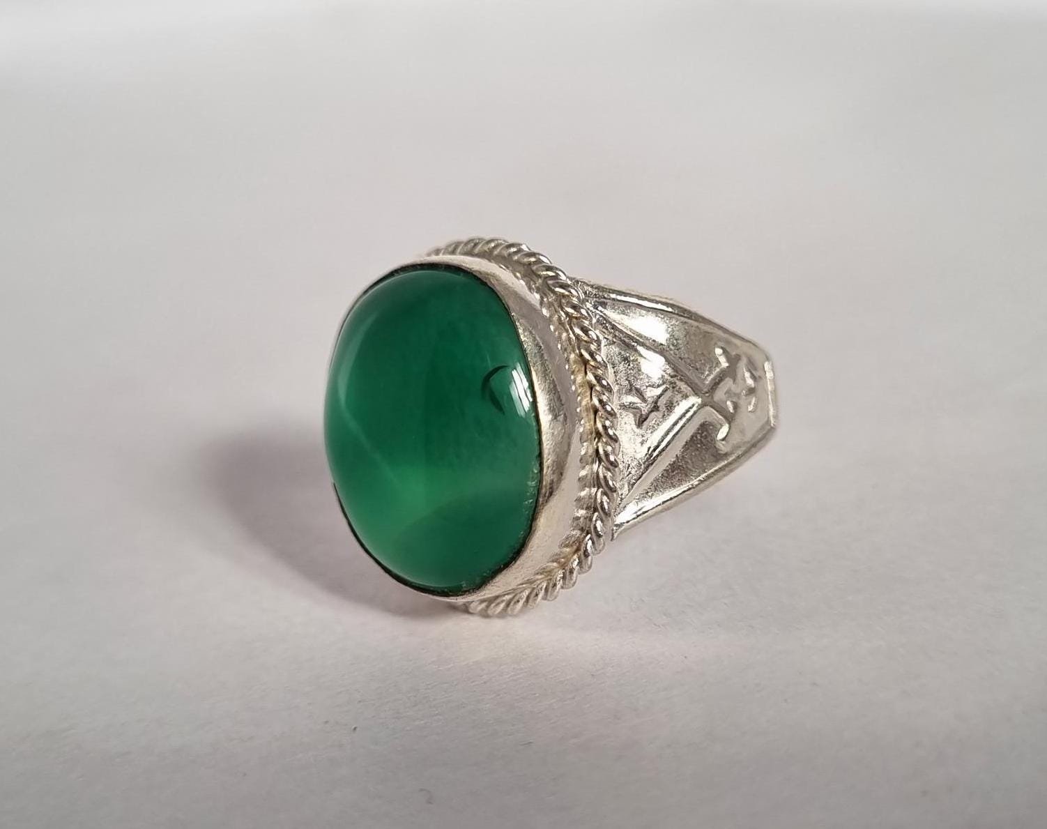 Handmade Green Onyx Ring, Onyx Ring , Gemstone Ring, sword Ring , Islamic ring, Unique design onyx ring , Rings for gift ,Handmade Ring,Gift - Image 4