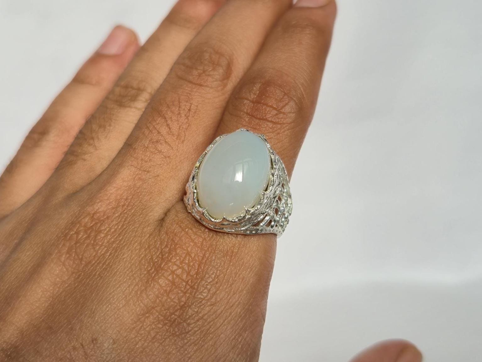 White Agate ring , agate ring ,Unique design ring, Aqeeq Ring , Unique design Ring, White Gemstone Ring,Handmade Aqeeq Ring,Handmade Jewelry - Image 5