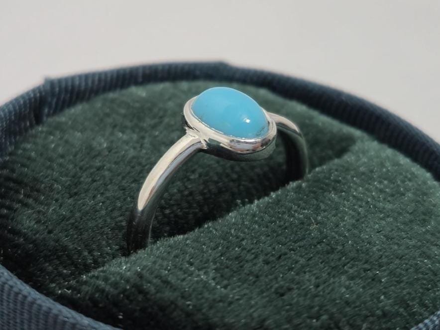 Natural Turquoise Minimalist ring, Turquoise Silver Dainty Ring,Dainty Genuine Turquoise Silver Ring, Sterling silver Ring for her,Handmade - Image 8