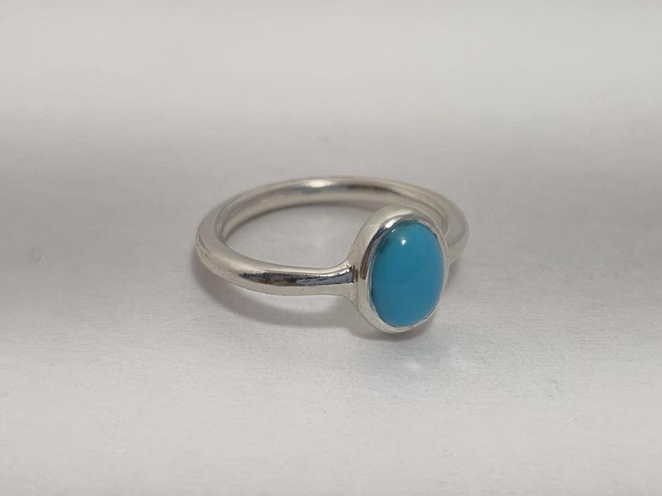 Natural Turquoise Minimalist ring, Turquoise Silver Dainty Ring,Dainty Genuine Turquoise Silver Ring, Sterling silver Ring for her,Handmade - Image 2