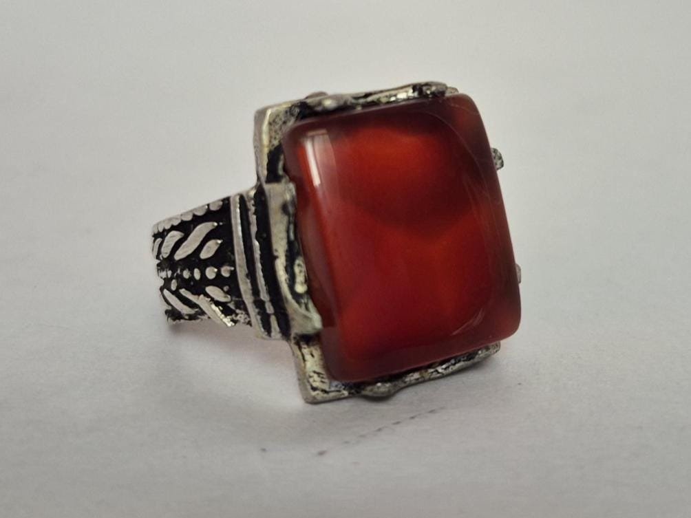 Natural Red Aqeeq (Agate) Ring, Aqeeq Ring ,Red Agate Ring, Yemeni Aqeeq Ring,aqeek Ring,Islamic Aqeeq Ring,Aqeeq Jewelry,Everyday wear Ring - Image 9
