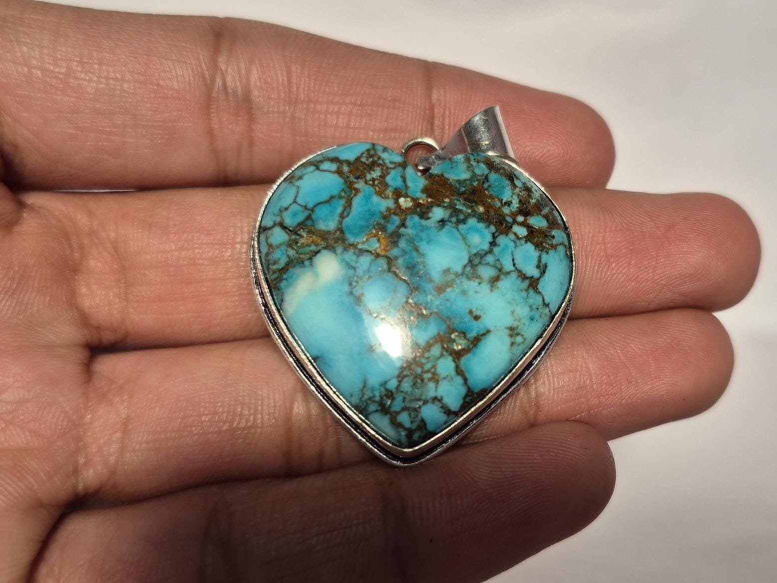 Turquoise Heart Pendant, Tibetan Turquoise Pendant, Turquoise Necklace, Gift for Her, Gift for Loved ones, Heart gemstone pendant, Gifts - Image 6