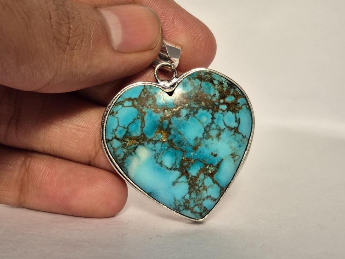 Turquoise Heart Pendant, Tibetan Turquoise Pendant, Turquoise Necklace, Gift for Her, Gift for Loved ones, Heart gemstone pendant, Gifts - Image 9