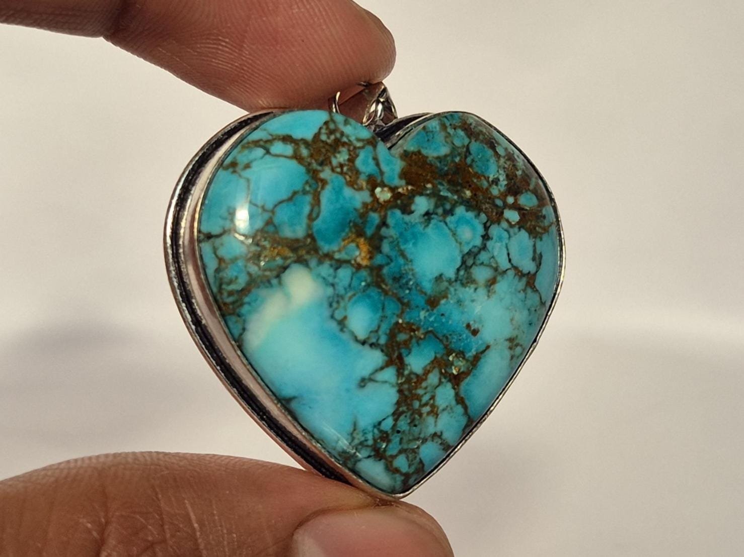 Turquoise Heart Pendant, Tibetan Turquoise Pendant, Turquoise Necklace, Gift for Her, Gift for Loved ones, Heart gemstone pendant, Gifts - Image 7
