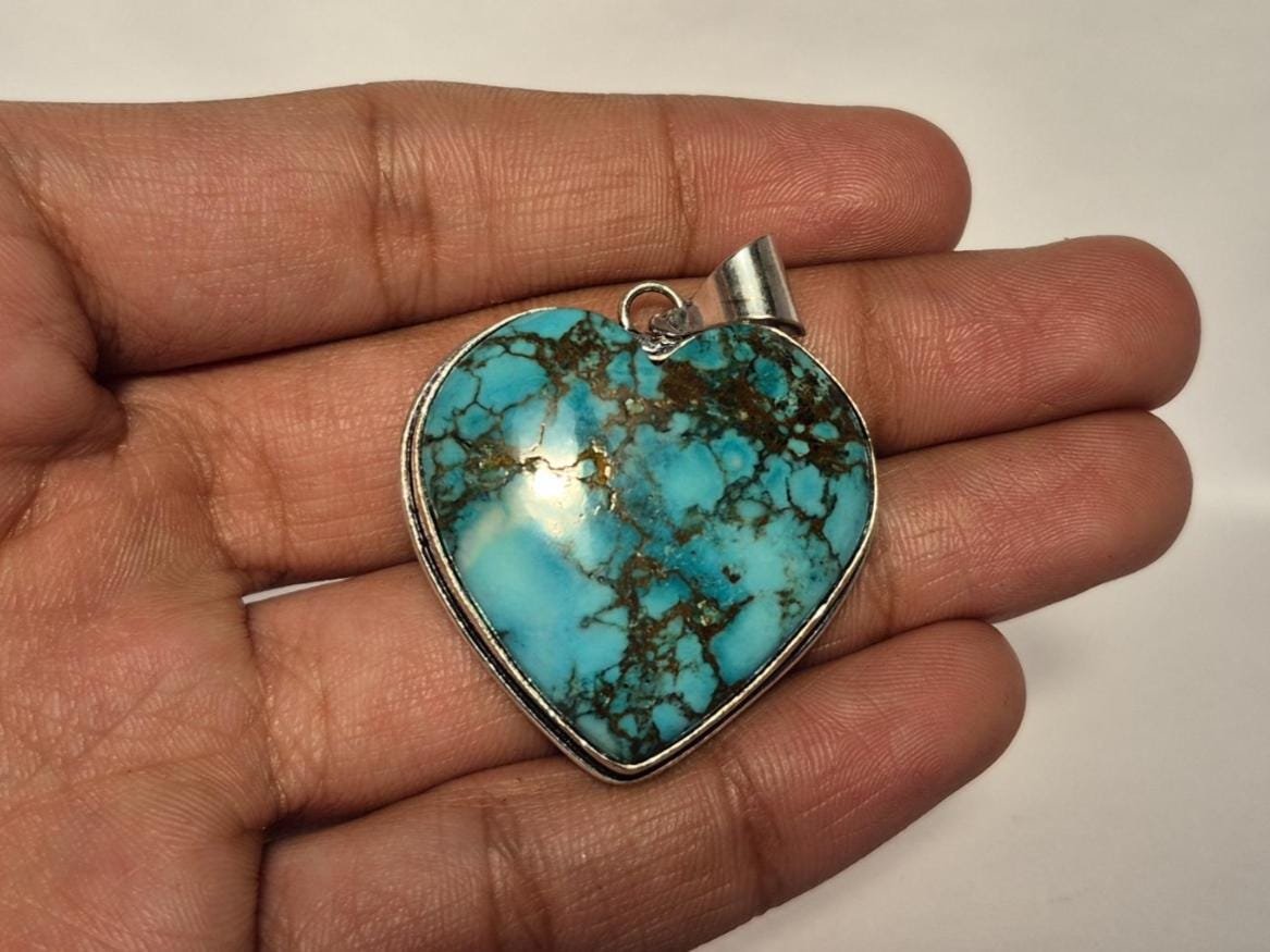 Turquoise Heart Pendant, Tibetan Turquoise Pendant, Turquoise Necklace, Gift for Her, Gift for Loved ones, Heart gemstone pendant, Gifts - Image 10