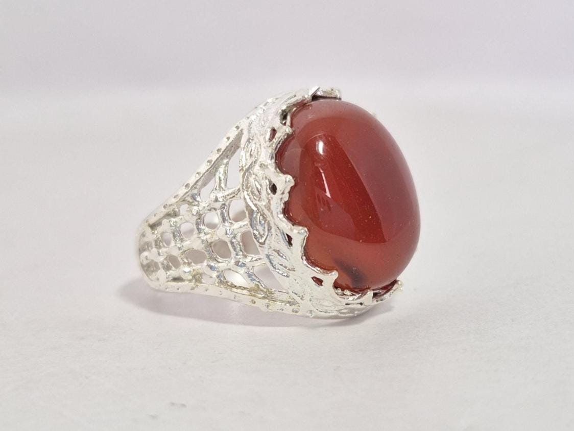 Natural Red Aqeeq (Agate) Ring, Aqeeq Ring ,Red Agate Ring, Yemeni Aqeeq Ring,aqeek Ring,Islamic Aqeeq Ring,Aqeeq Jewelry,Everyday wear Ring - Image 9