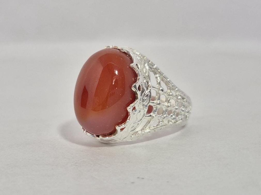 Natural Red Aqeeq (Agate) Ring, Aqeeq Ring ,Red Agate Ring, Yemeni Aqeeq Ring,aqeek Ring,Islamic Aqeeq Ring,Aqeeq Jewelry,Everyday wear Ring - Image 4