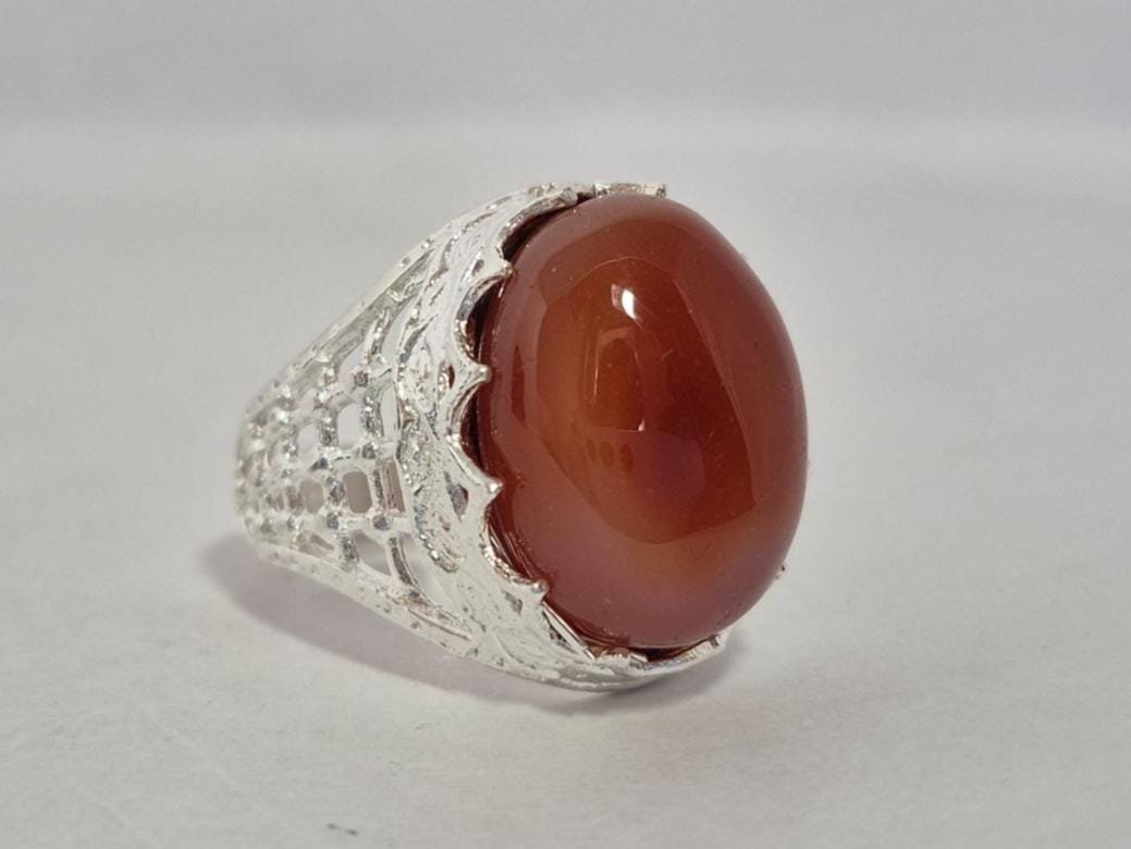 Natural Red Aqeeq (Agate) Ring, Aqeeq Ring ,Red Agate Ring, Yemeni Aqeeq Ring,aqeek Ring,Islamic Aqeeq Ring,Aqeeq Jewelry,Everyday wear Ring - Image 2