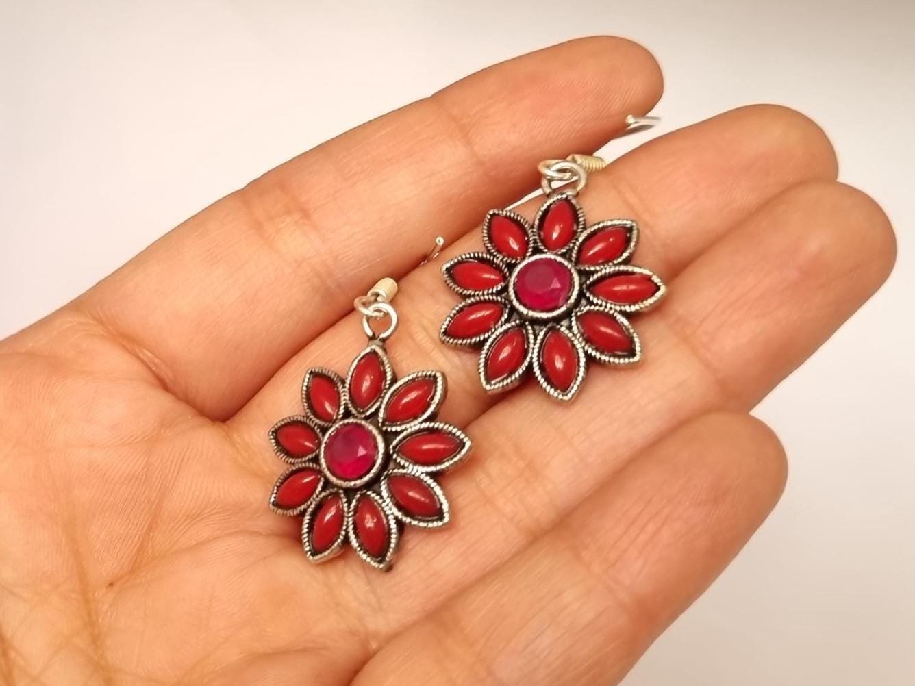 Red Coral Earring, Floral Design Earring, Ruby Earring, Gemstone Earring, Gifts for her, Coral Jewelry, Everyday wear Earring, Anniversary - Image 3