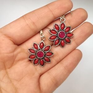 Red Coral Earring, Floral Design Earring, Ruby Earring, Gemstone Earring, Gifts for her, Coral Jewelry, Everyday wear Earring, Anniversary