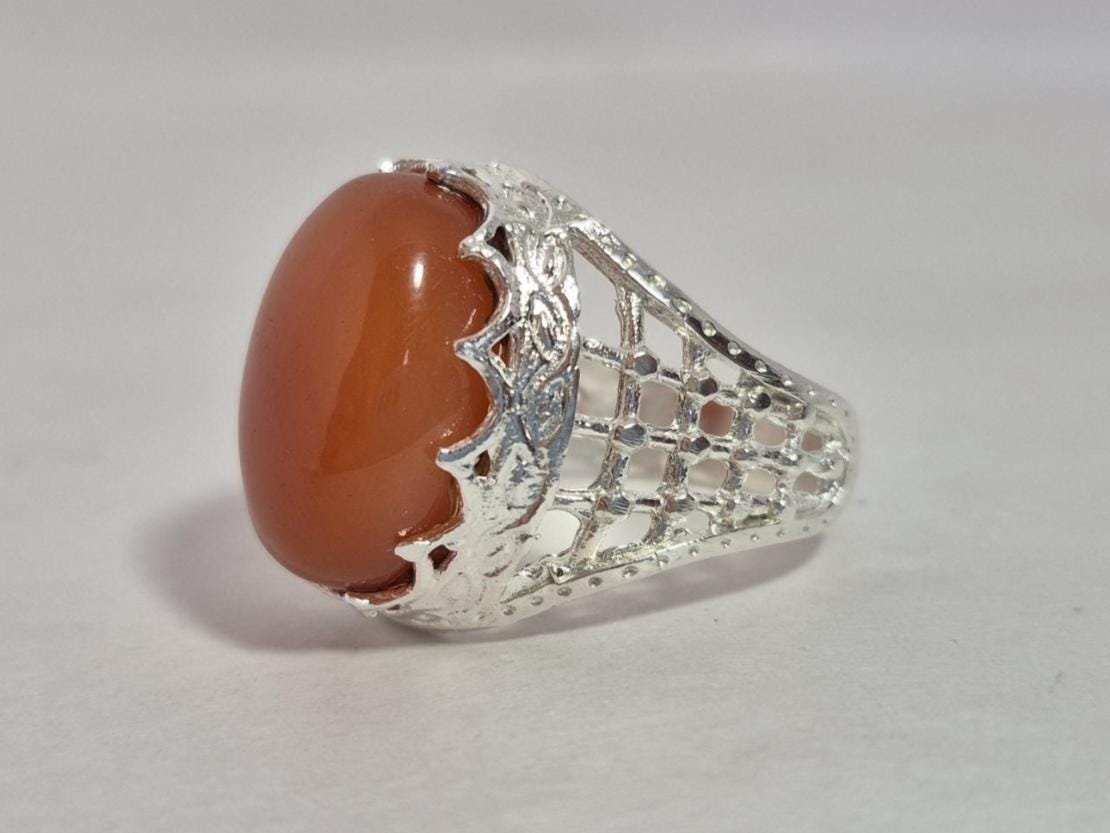 Natural Aqeeq (Agate) Ring , Red Agate Ring , Suleimani Aqeeq Ring ,Ringfor gift ,Everyday ring,Yemeni Aqeeq ,Islamic Ring, Red akik ring - Image 2