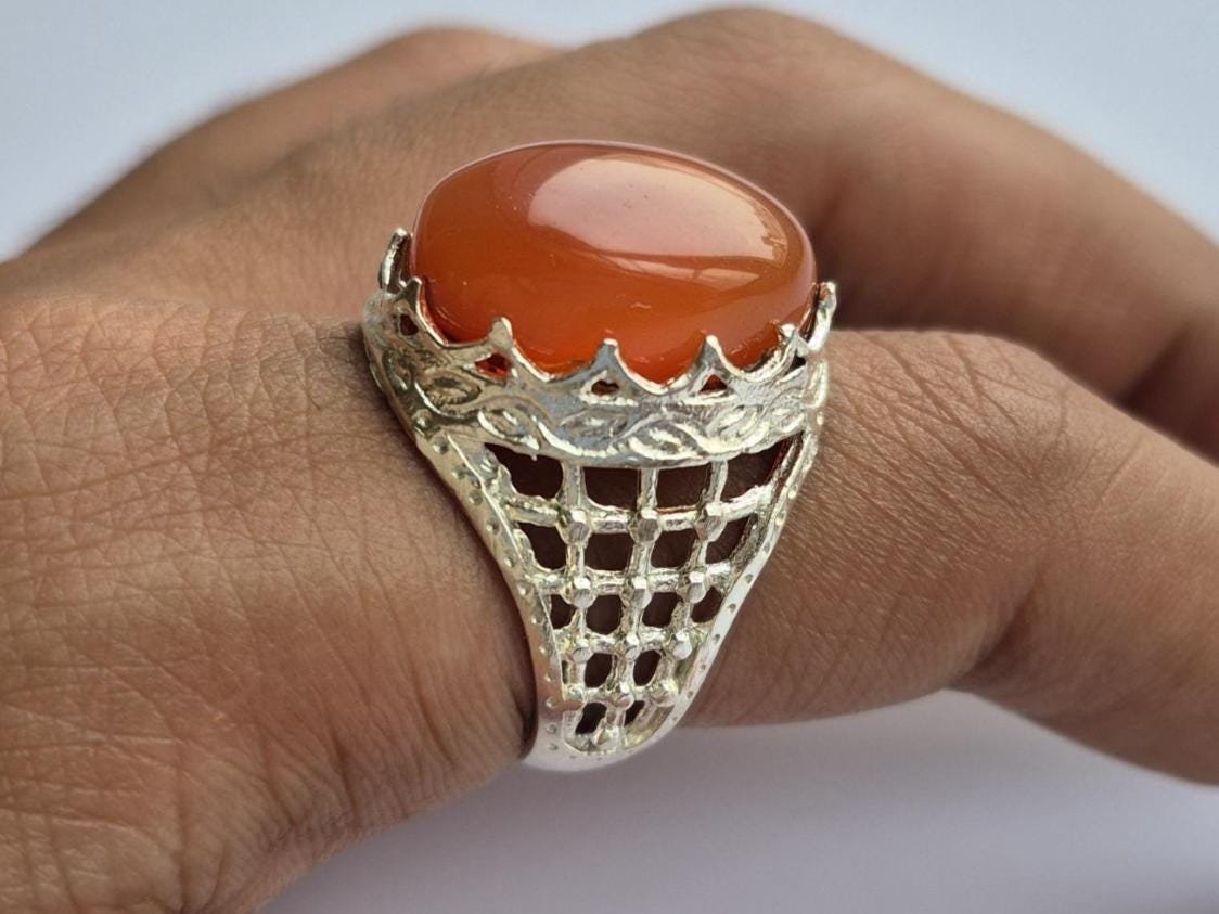 Natural Aqeeq (Agate) Ring , Red Agate Ring , Suleimani Aqeeq Ring ,Ringfor gift ,Everyday ring,Yemeni Aqeeq ,Islamic Ring, Red akik ring