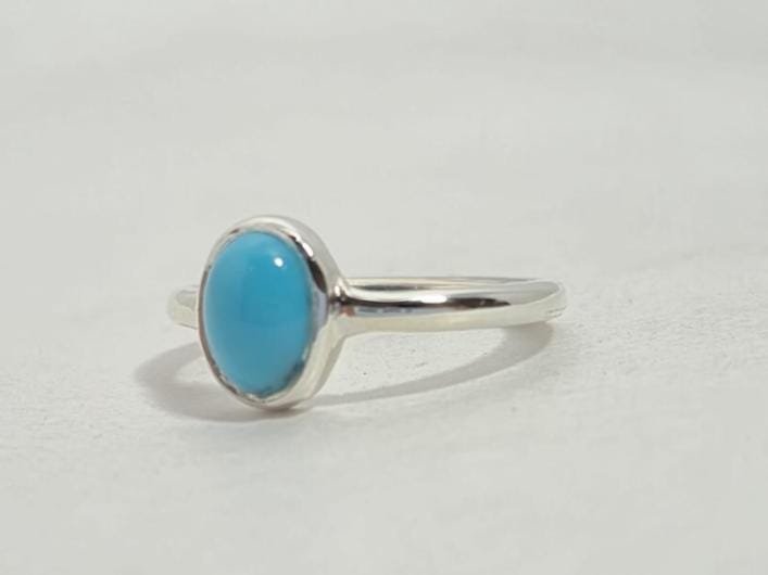 Natural Turquoise Minimalist ring, Turquoise Silver Dainty Ring,Dainty Genuine Turquoise Silver Ring, Sterling silver Ring for her,Handmade - Image 10