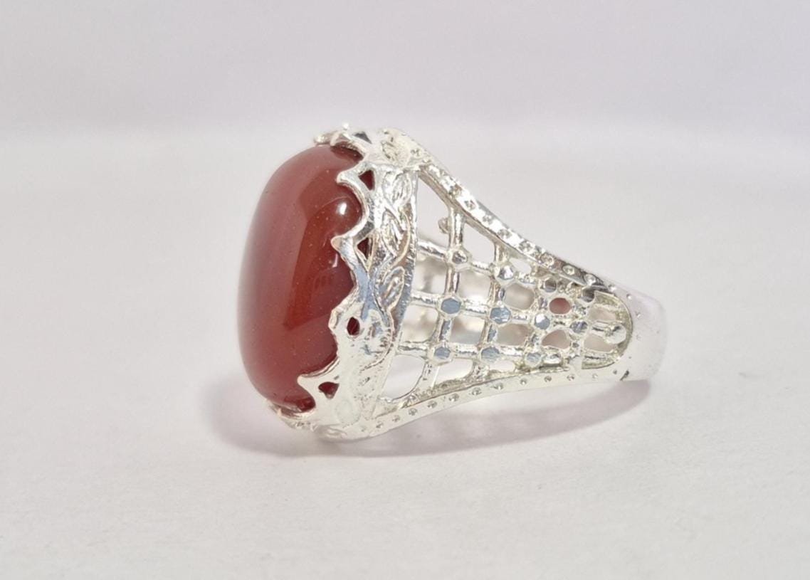Natural Red Aqeeq (Agate) Ring, Aqeeq Ring ,Red Agate Ring, Yemeni Aqeeq Ring,aqeek Ring,Islamic Aqeeq Ring,Aqeeq Jewelry,Everyday wear Ring - Image 8