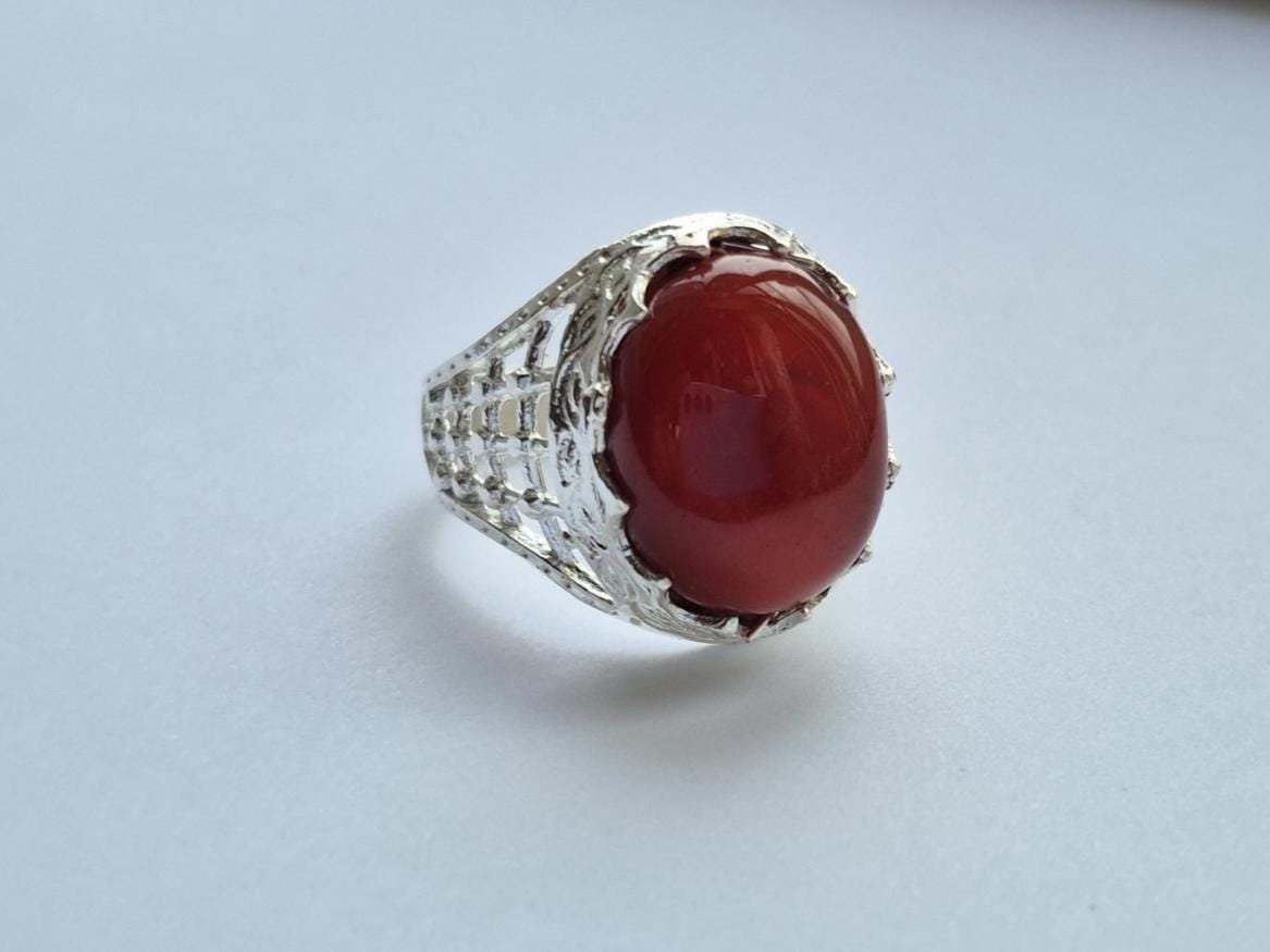 Natural Red Aqeeq (Agate) Ring, Aqeeq Ring ,Red Agate Ring, Yemeni Aqeeq Ring,aqeek Ring,Islamic Aqeeq Ring,Aqeeq Jewelry,Everyday wear Ring - Image 6