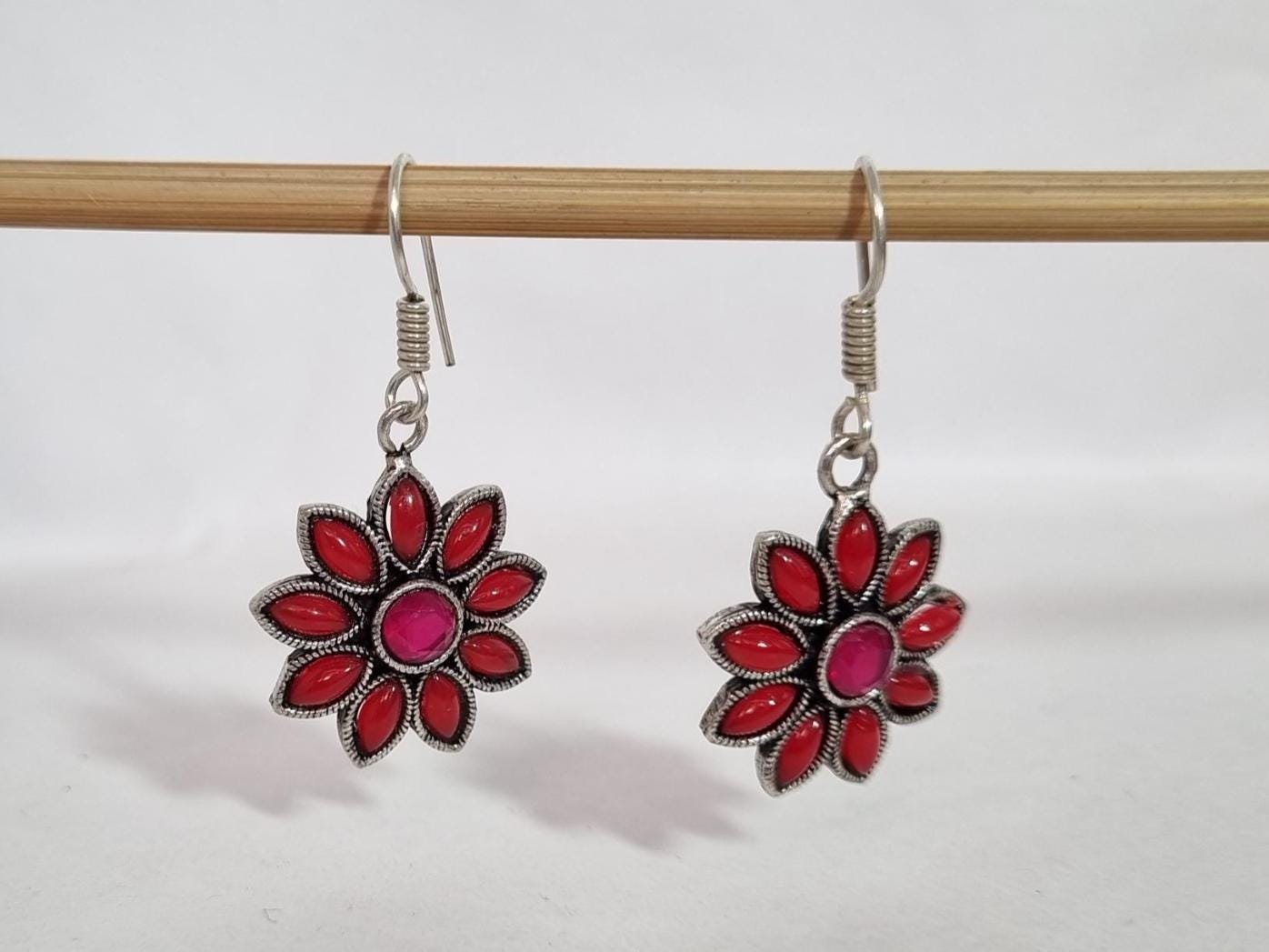 Red Coral Earring, Floral Design Earring, Ruby Earring, Gemstone Earring, Gifts for her, Coral Jewelry, Everyday wear Earring, Anniversary - Image 4