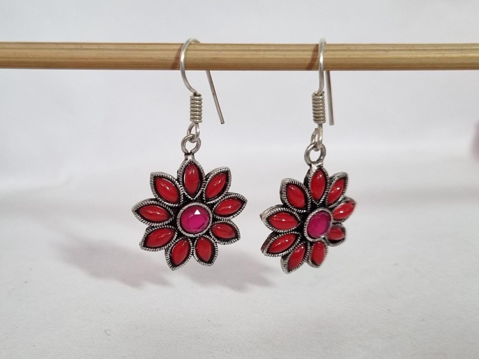 Red Coral Earring, Floral Design Earring, Ruby Earring, Gemstone Earring, Gifts for her, Coral Jewelry, Everyday wear Earring, Anniversary - Image 6