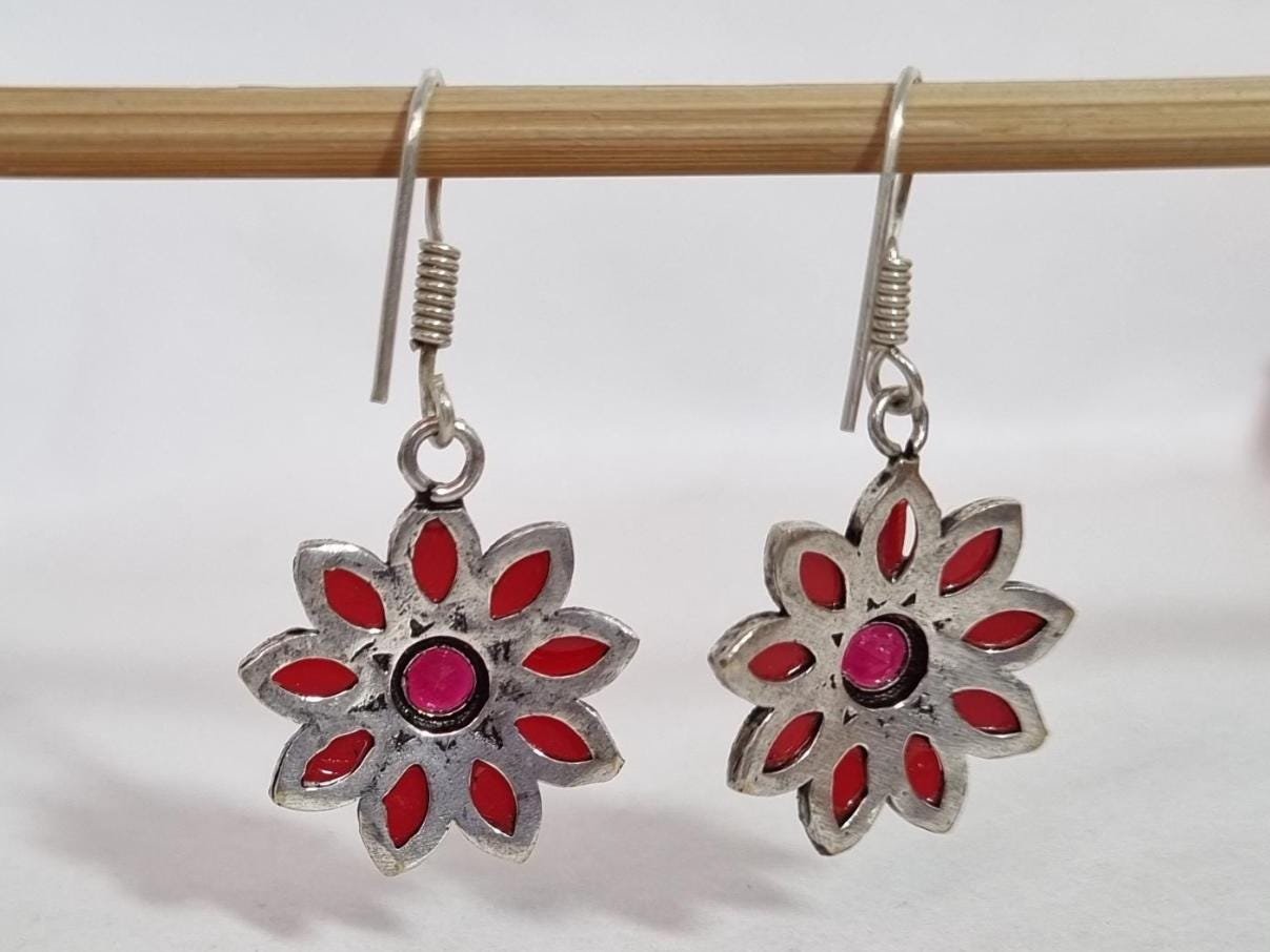 Red Coral Earring, Floral Design Earring, Ruby Earring, Gemstone Earring, Gifts for her, Coral Jewelry, Everyday wear Earring, Anniversary - Image 5
