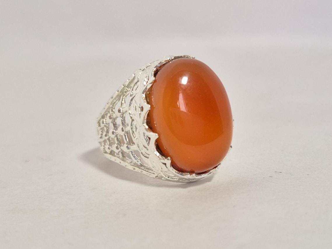 Natural Aqeeq (Agate) Ring , Red Agate Ring , Suleimani Aqeeq Ring ,Ringfor gift ,Everyday ring,Yemeni Aqeeq ,Islamic Ring, Red akik ring - Image 3