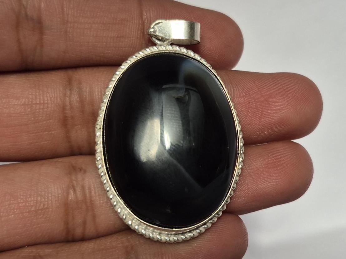 Natural Black Agate Pendant, Black Aqeeq pendant, agate necklace, Natural Gemstone pendant, black stone pendant, gifts for her ,Casual wear - Image 10