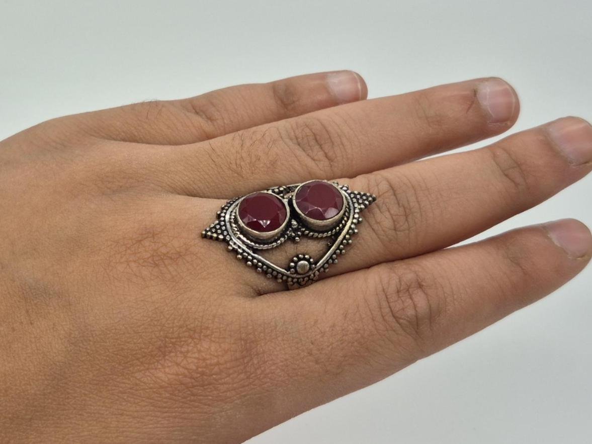 Handmade Ruby Ring, Ruby Boho ring, Ruby Statement ring, ladies ring, handmade Ring, Bohemian Ring, Hammered Ruby Ring, Gifts for her, Ruby - Image 6