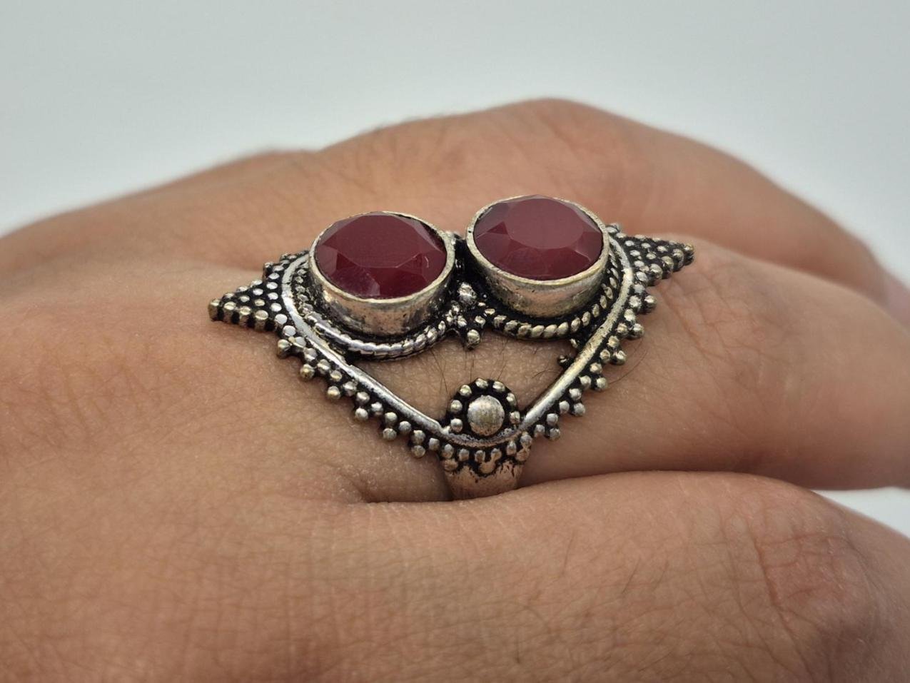 Handmade Ruby Ring, Ruby Boho ring, Ruby Statement ring, ladies ring, handmade Ring, Bohemian Ring, Hammered Ruby Ring, Gifts for her, Ruby - Image 7