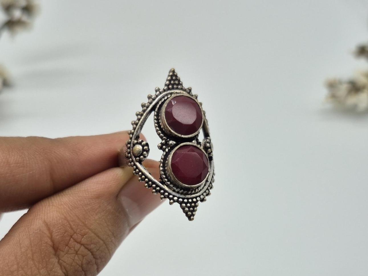 Handmade Ruby Ring, Ruby Boho ring, Ruby Statement ring, ladies ring, handmade Ring, Bohemian Ring, Hammered Ruby Ring, Gifts for her, Ruby - Image 2