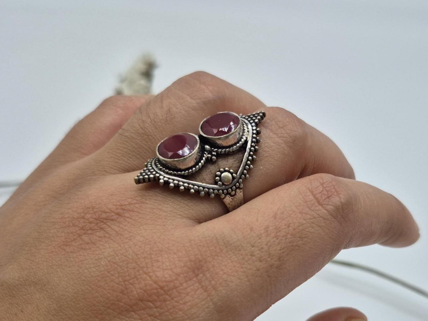 Handmade Ruby Ring, Ruby Boho ring, Ruby Statement ring, ladies ring, handmade Ring, Bohemian Ring, Hammered Ruby Ring, Gifts for her, Ruby - Image 4