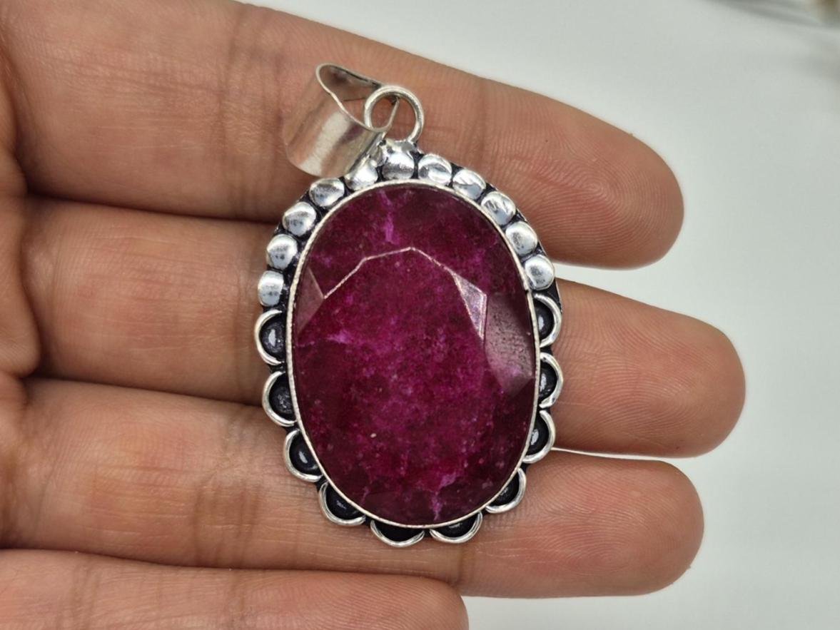 Oval Ruby Pendant, Handmade Ruby pendant, Ruby Necklace, boho jewelry, gifts for her, unique designer pendant, Red Ruby Pendant,Ruby jewelry - Image 8