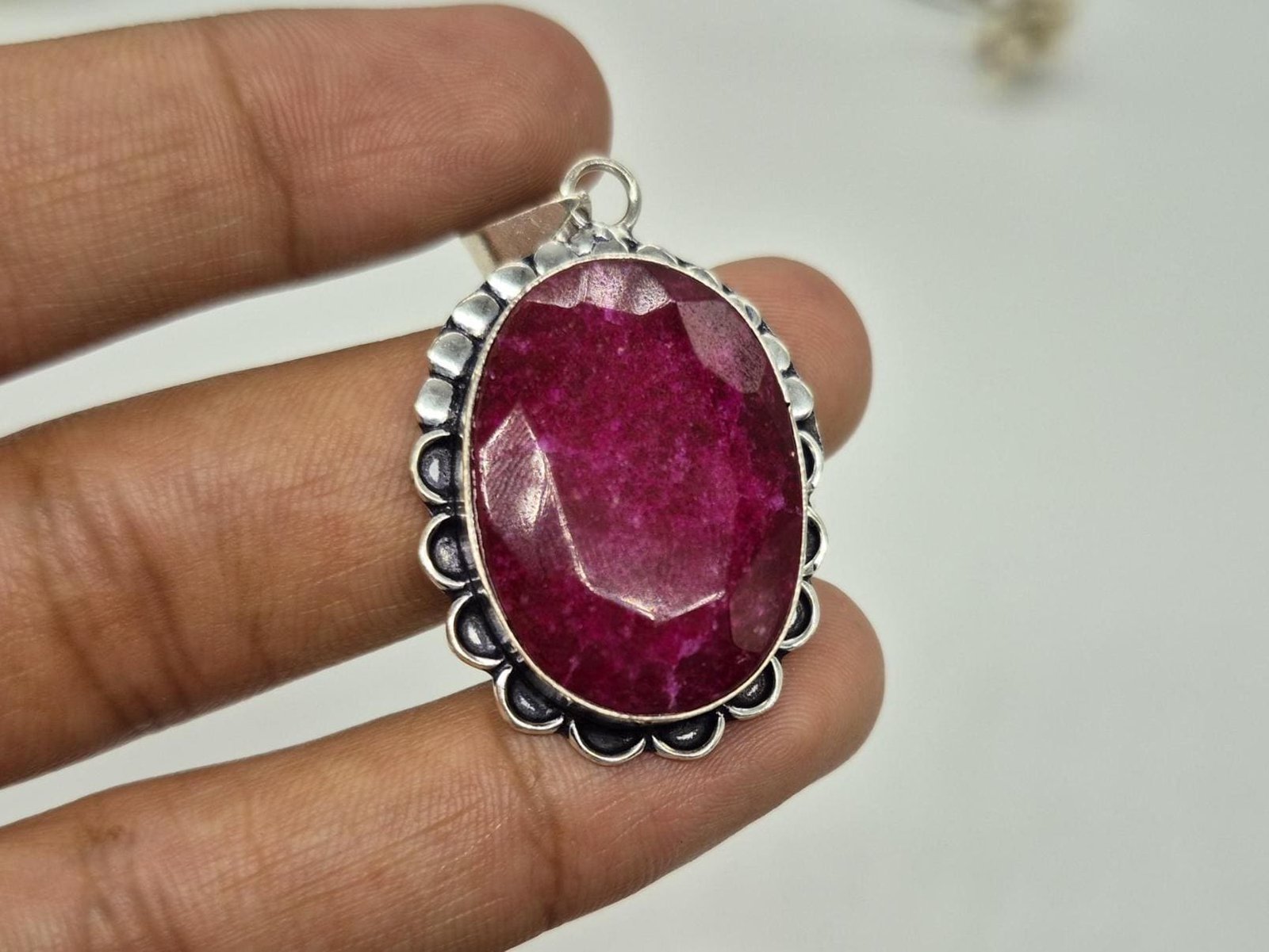 Oval Ruby Pendant, Handmade Ruby pendant, Ruby Necklace, boho jewelry, gifts for her, unique designer pendant, Red Ruby Pendant,Ruby jewelry - Image 3