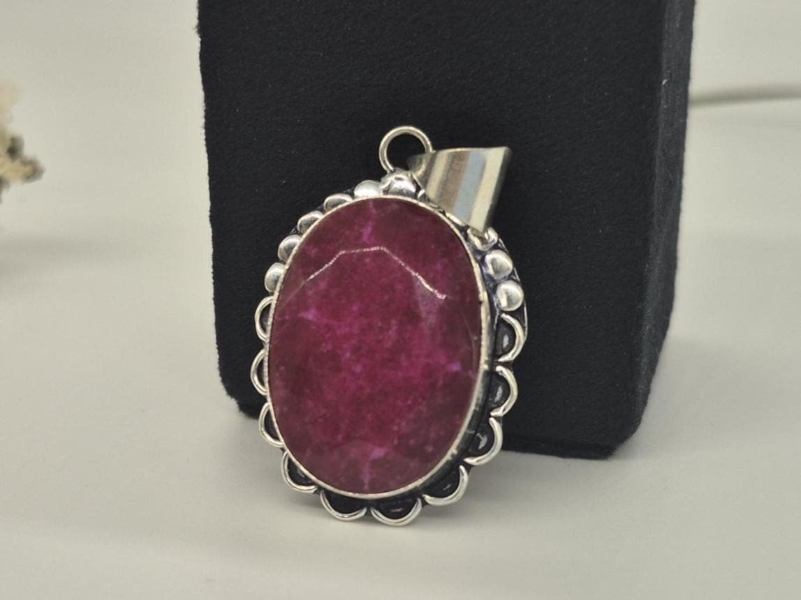 Oval Ruby Pendant, Handmade Ruby pendant, Ruby Necklace, boho jewelry, gifts for her, unique designer pendant, Red Ruby Pendant,Ruby jewelry - Image 7