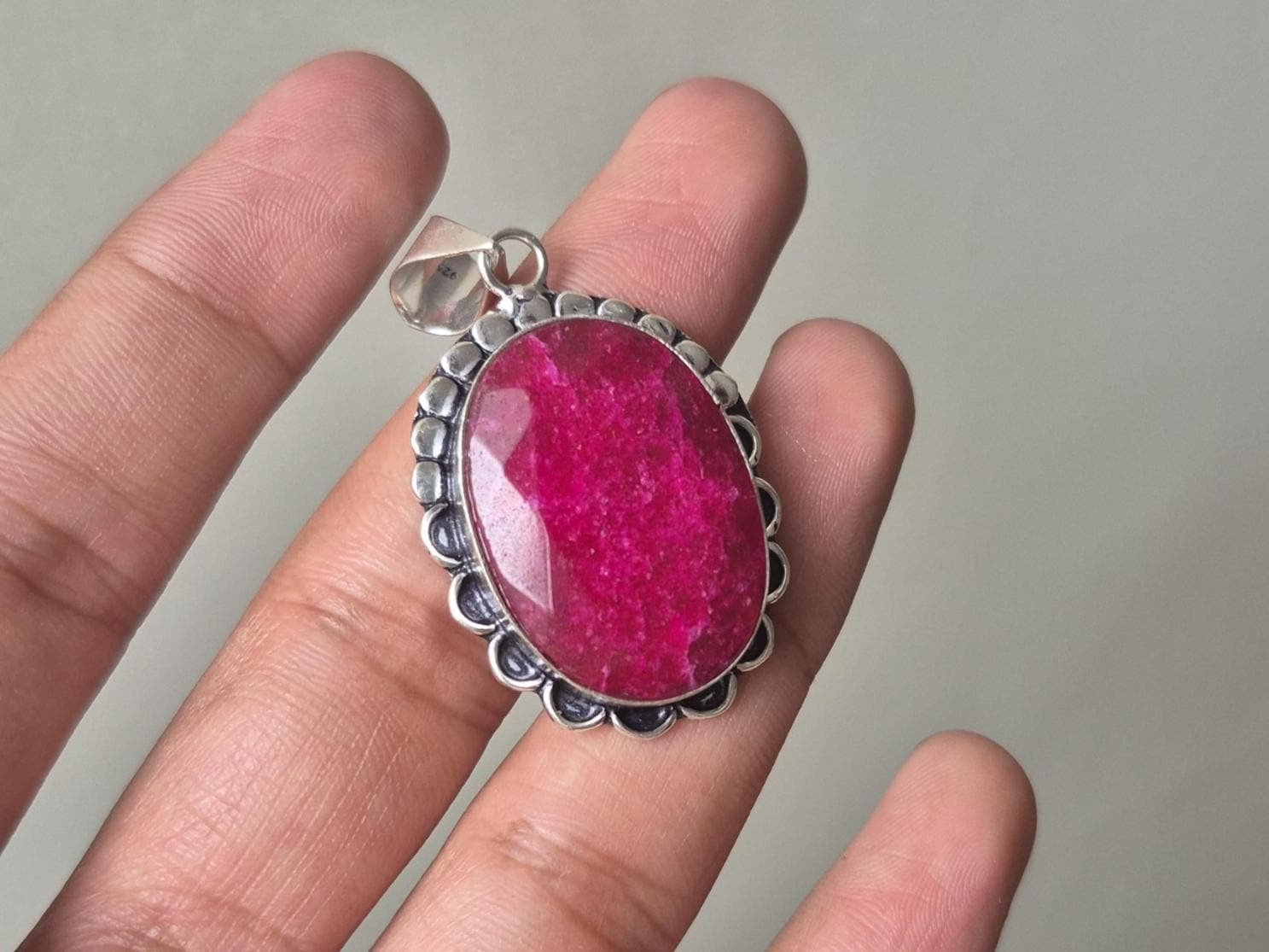 Oval Ruby Pendant, Handmade Ruby pendant, Ruby Necklace, boho jewelry, gifts for her, unique designer pendant, Red Ruby Pendant,Ruby jewelry