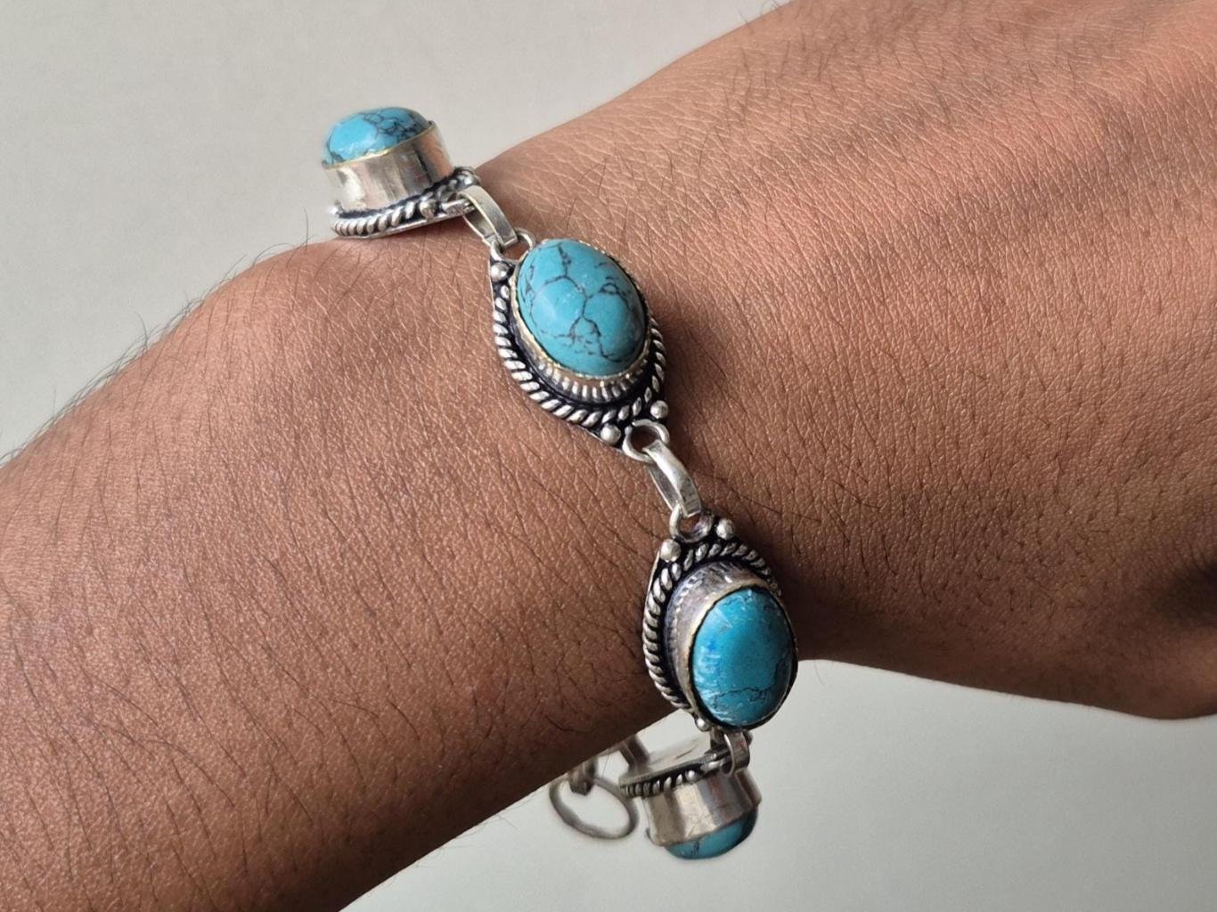 Turquoise Gemstone Bracelet, Adjustable Bracelet, Cuff Bracelet, Men's Bracelet, Charm Bracelet, worry Bracelet ,Handmade bracelet boho gift - Image 3