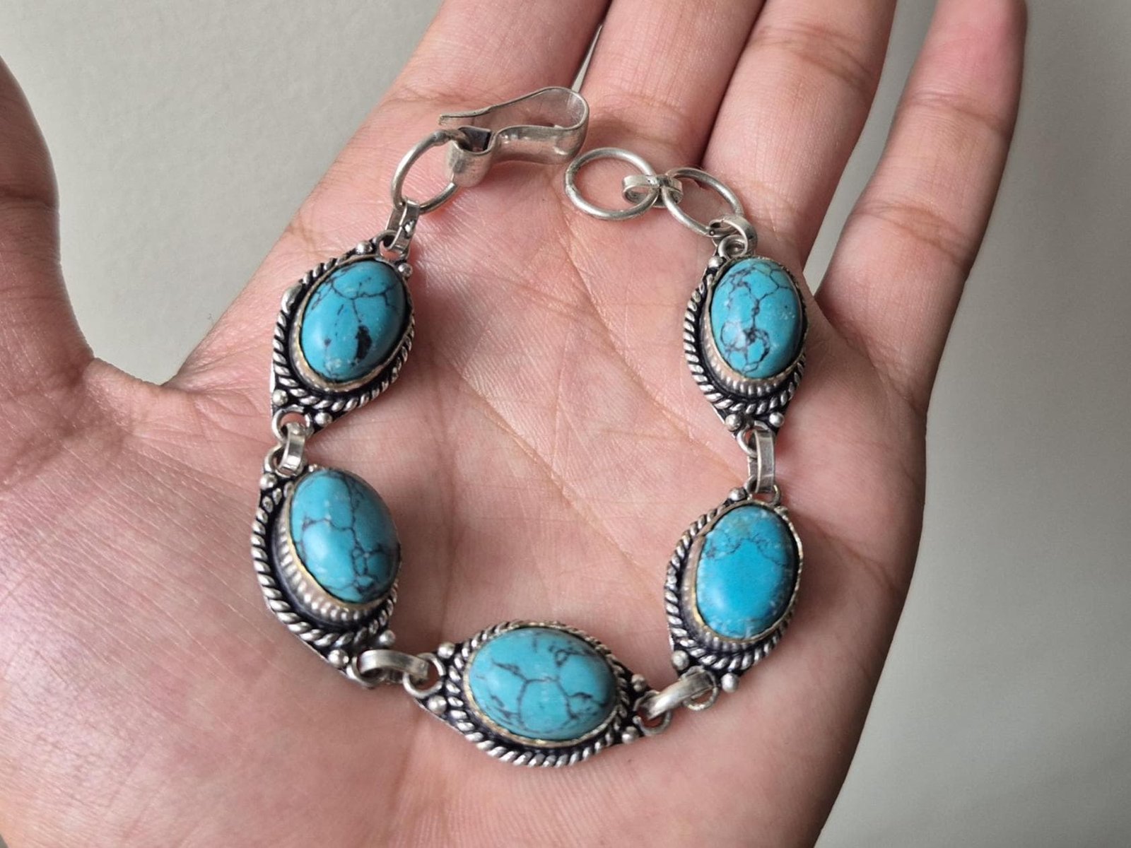 Turquoise Gemstone Bracelet, Adjustable Bracelet, Cuff Bracelet, Men's Bracelet, Charm Bracelet, worry Bracelet ,Handmade bracelet boho gift - Image 2