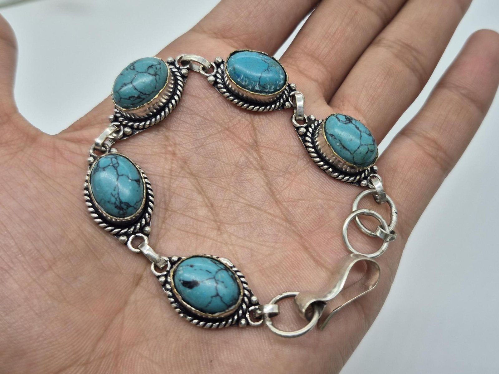 Turquoise Gemstone Bracelet, Adjustable Bracelet, Cuff Bracelet, Men's Bracelet, Charm Bracelet, worry Bracelet ,Handmade bracelet boho gift - Image 10