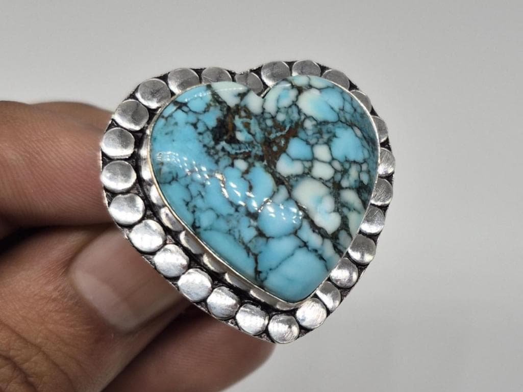 Turquoise Heart Ring, Tibetan Turquoise Ring, Special women's ring ,ladies ring , Handmade turquoise ring, Gifts for love ,everyday ring - Image 3