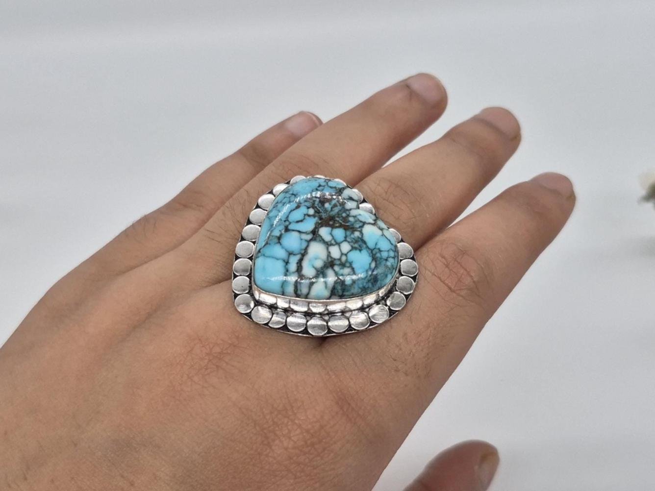 Turquoise Heart Ring, Tibetan Turquoise Ring, Special women's ring ,ladies ring , Handmade turquoise ring, Gifts for love ,everyday ring