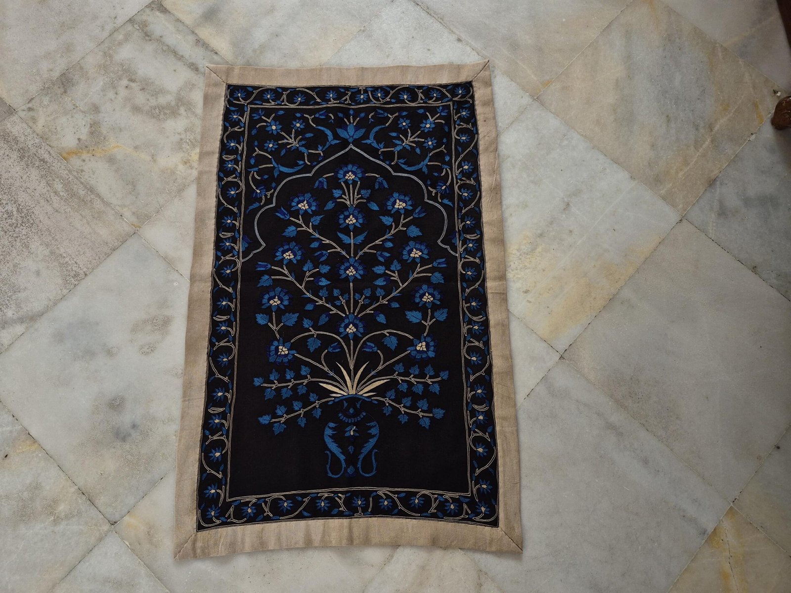 Handmade Embroidery Wall-hanging, Mughal Flower, Tree of life, Indian embroidery textile, home décor Wall-hanging, Mughal Tapestry, Wall Art